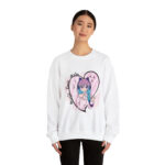 White Crewneck Sweatshirt with Heart Graphics