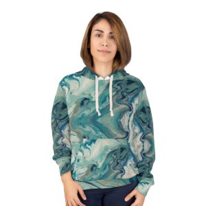 Mixed Turquoise And White Hand Painted Pattern Pullover Hoodie