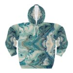 Mixed Turquoise And White Hand Painted Pattern Pullover Hoodie